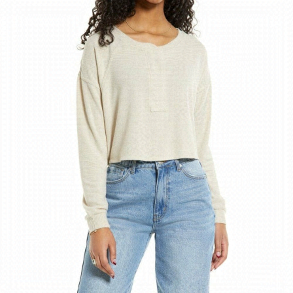 BP Bnwot Women Cropped Stitch Beige Oatmeal Supersoft Buttons